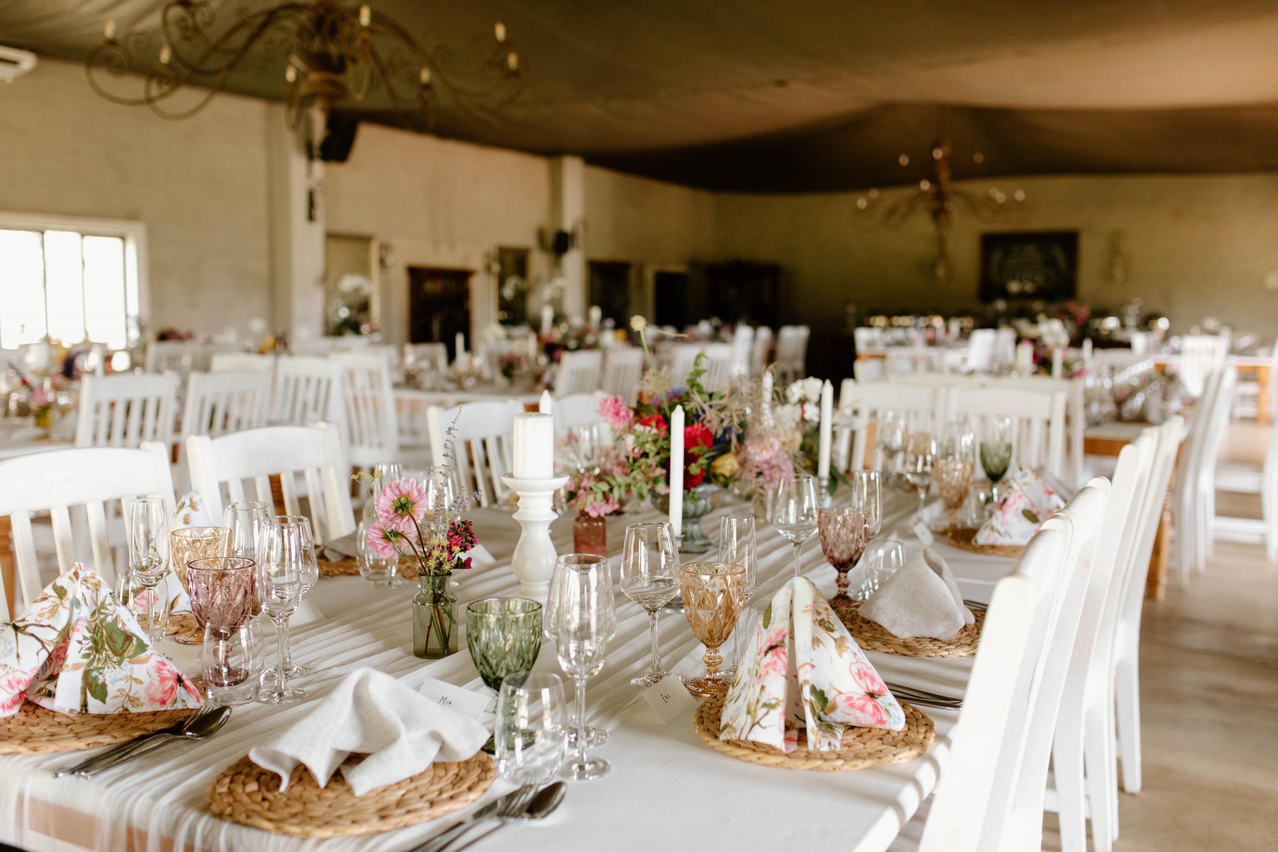 Vibrant Elegant Wedding Reception Decor Setup | Lezar Opstal Wedding Venue Heidelberg Vibrant and elegant wedding décor setup for a wedding reception after the ceremony at Lezar Opstal Wedding Venue Heidelberg